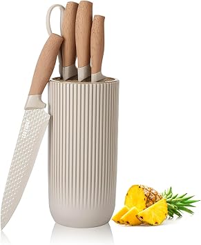 6-Pieces Kitchen Knife Set for Chef, Wooden Coating Knife Set, Stainless Steel Non-stick Non-slip Super Sharp Blade Chef Knife Block Set with Block Suitable for Gift