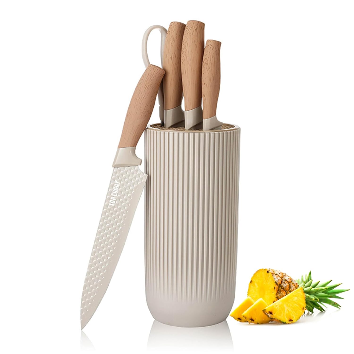 6-Pieces Kitchen Knife Set for Chef Wooden Coating Knife Set Stainless Steel Non-stick Non-slip Super Sharp Blade Chef