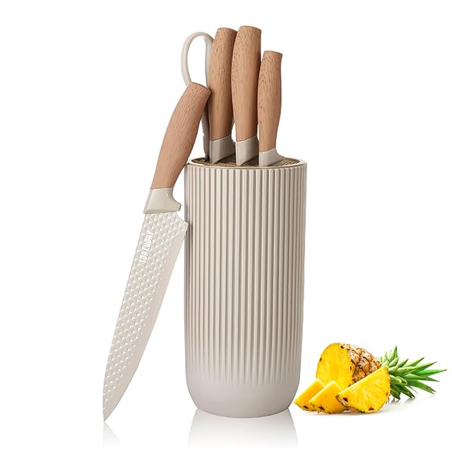 6-Pieces Kitchen Knife Set for Chef Wooden Coating Knife Set Stainless Steel Non-stick Non-slip Super Sharp Blade Chef