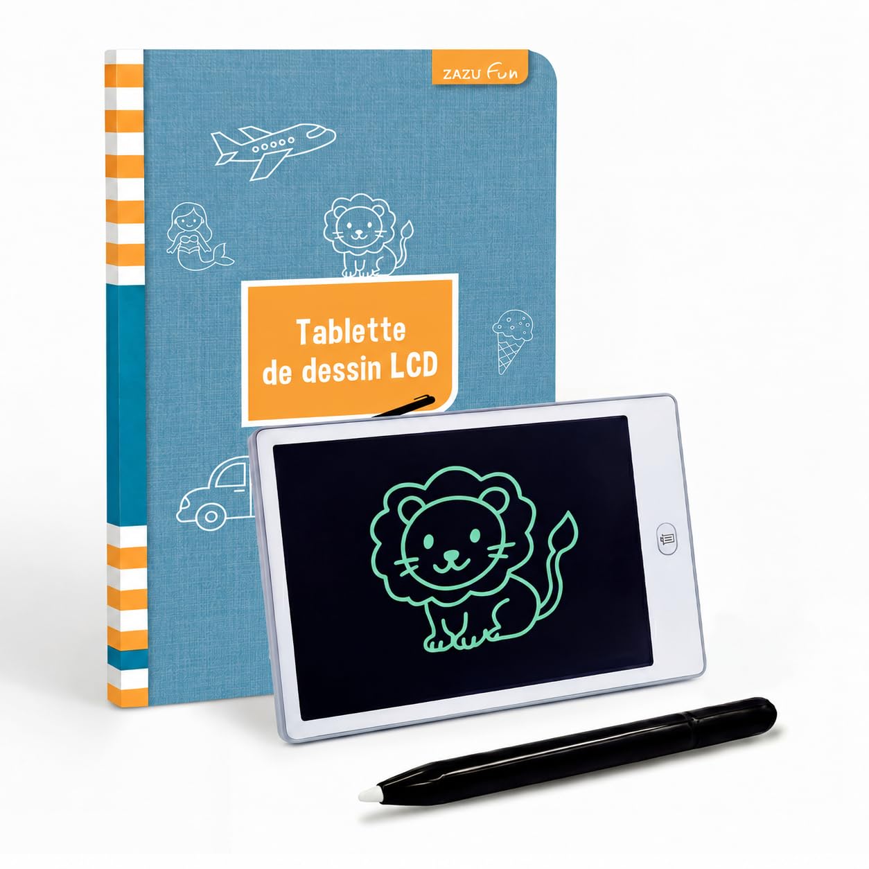Zazu Fun Tablette à Dessin LCD pour Enfants - 8,5 Pouces Tablette de Dessin avec 40 Cartes de Modèle & Stylo, Fonction d'Effacement & Bouton de Verrouillage - Jouet Éducatif Créatif pour Maison