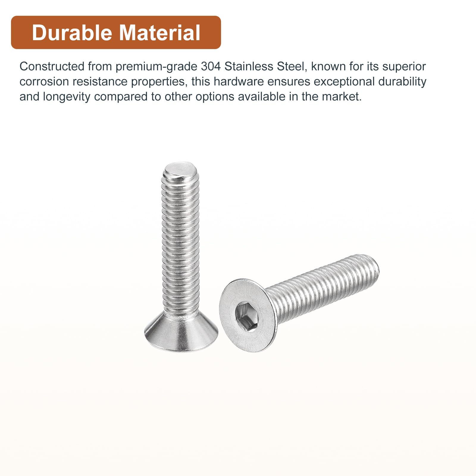 DTGN 5/16-18 x 1-1/2" Flat Head Socket Cap Screws, 10 Pack 304 Stainless Steel Hex Socket Flat Head Screws, Full Thread - Image 3
