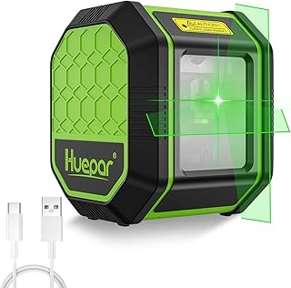 Huepar Green Beam Cross Line Laser Level, Self-Leveling Vertical and Horizontal Line Laser Leveler Tool with Rechargeable Li-ion Battery for Construction, Picture Hanging &Wall Writing Painting-FC011G