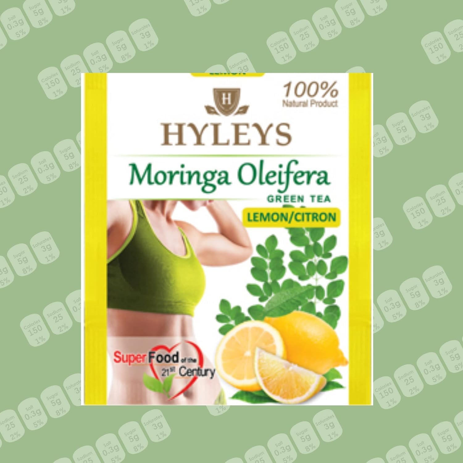 Hyleys Moringa Oleifera Green Tea, Lemon 25 Teabags