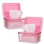 Whiidoom Wipes Dispenser, One-Handed Operation Wipe Holder for Baby & Adult, Seal-Designed Wipes Container for Bathroom Keep Diaper Wipes Fresh (2 Pack Pink)