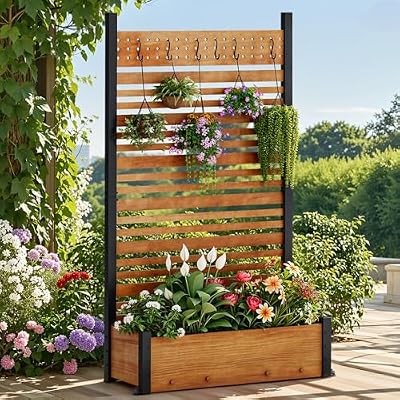 DWVO 72" H x 42" W Outdoor Privacy Fence, Planter Box with Trellis, Wood Fence Panel, Privacy Wall Outdoor for Backyard, Patio,1 Panel, Brown