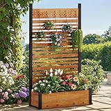 DWVO 72" H x 42" W Outdoor Privacy Fence, Outdoor Privacy Screen with Planter Box, Wood Fence Panel, Privacy Wall Outdoor, Wood Fence Panel for Backyard, Patio,1 Panel, Brown