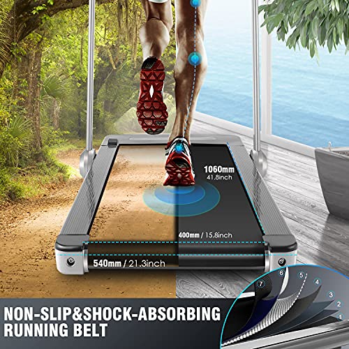 FUNMILY 2 in 1 Under Desk Folding Treadmill, 2.25HP Walking Jogging Running Machine for Home/Office/Gym Fitness, Built-in 5 Workout Modes & 12 Programs, Installation-Free, Silver