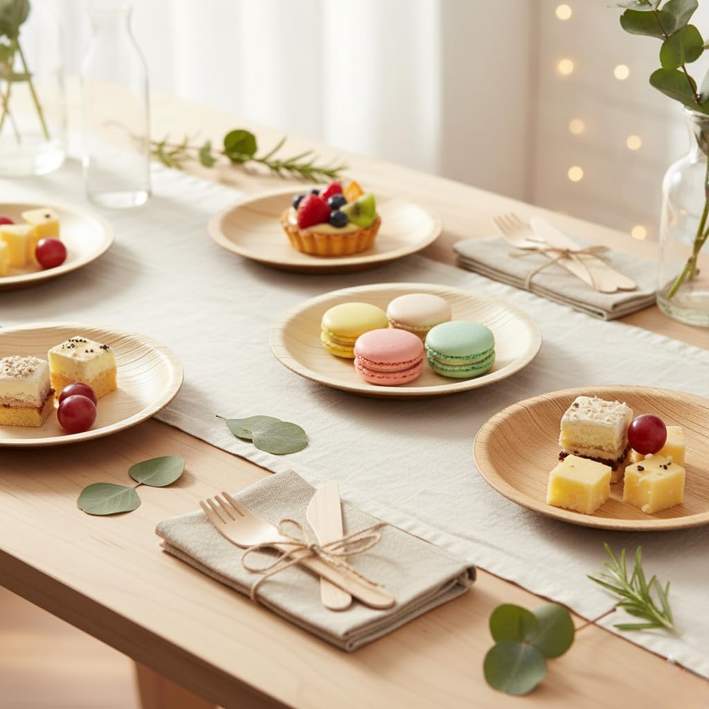 Charity Leaf Disposable Palm Leaf 4" Round Plates (200 pieces) Bamboo Like Serving Platters, Disposable Boards, Eco-Friendly Dinnerware For Weddings, Catering, Events… - Image 6