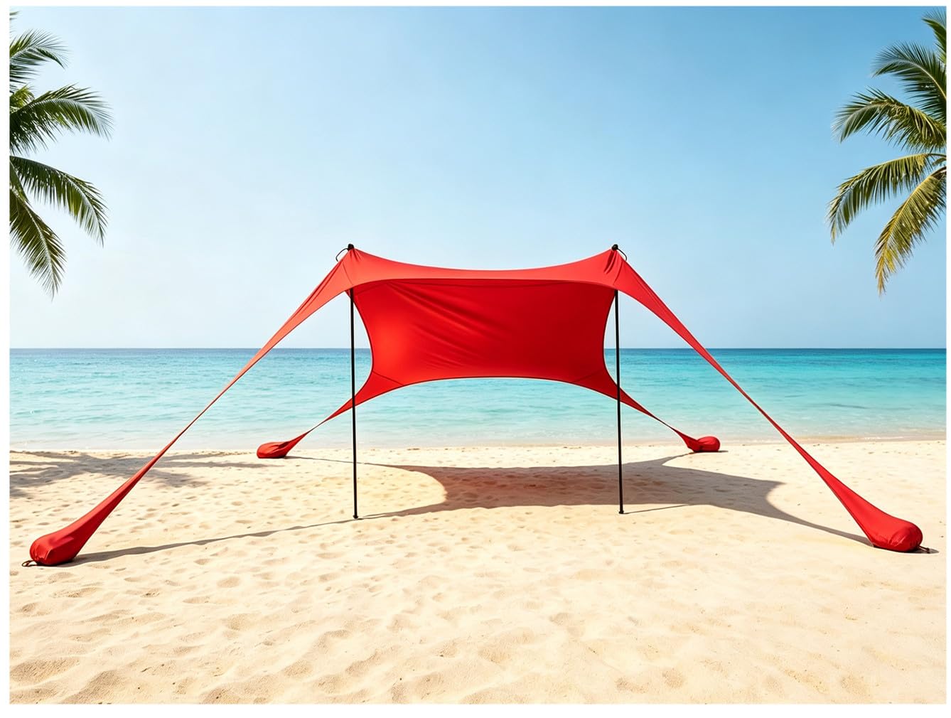 Beach shade tent awning 3-4 people beach sunscreen anti-UV portable umbrella (Red) — image 1