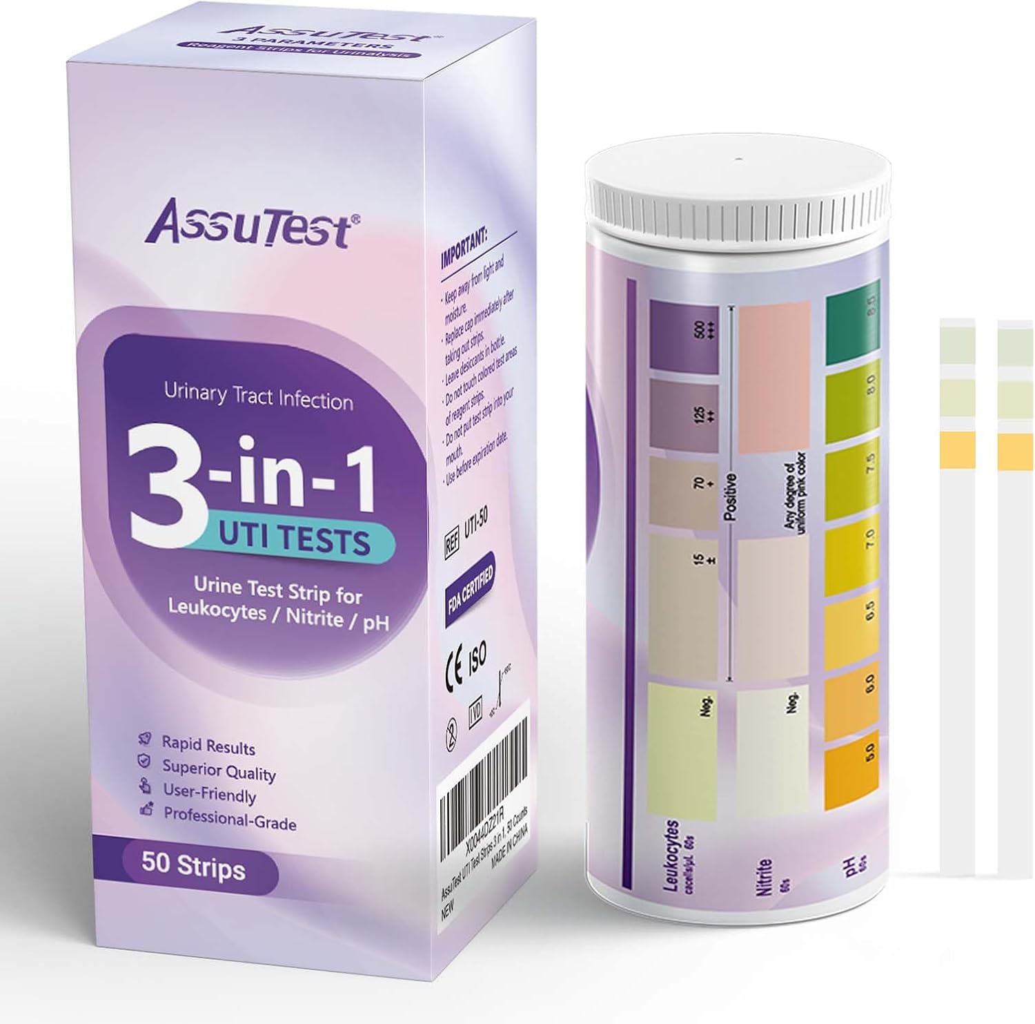 AssuTest 3-in-1 Urinary Tract Infection Test Strips