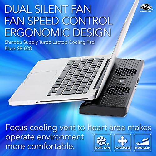 Shinobu Supply Turbo Laptop Cooling Pad "DUAL SILENT FAN/FAN SPEED CONTROL/ERGONOMIC DESIGN" Black SR-028