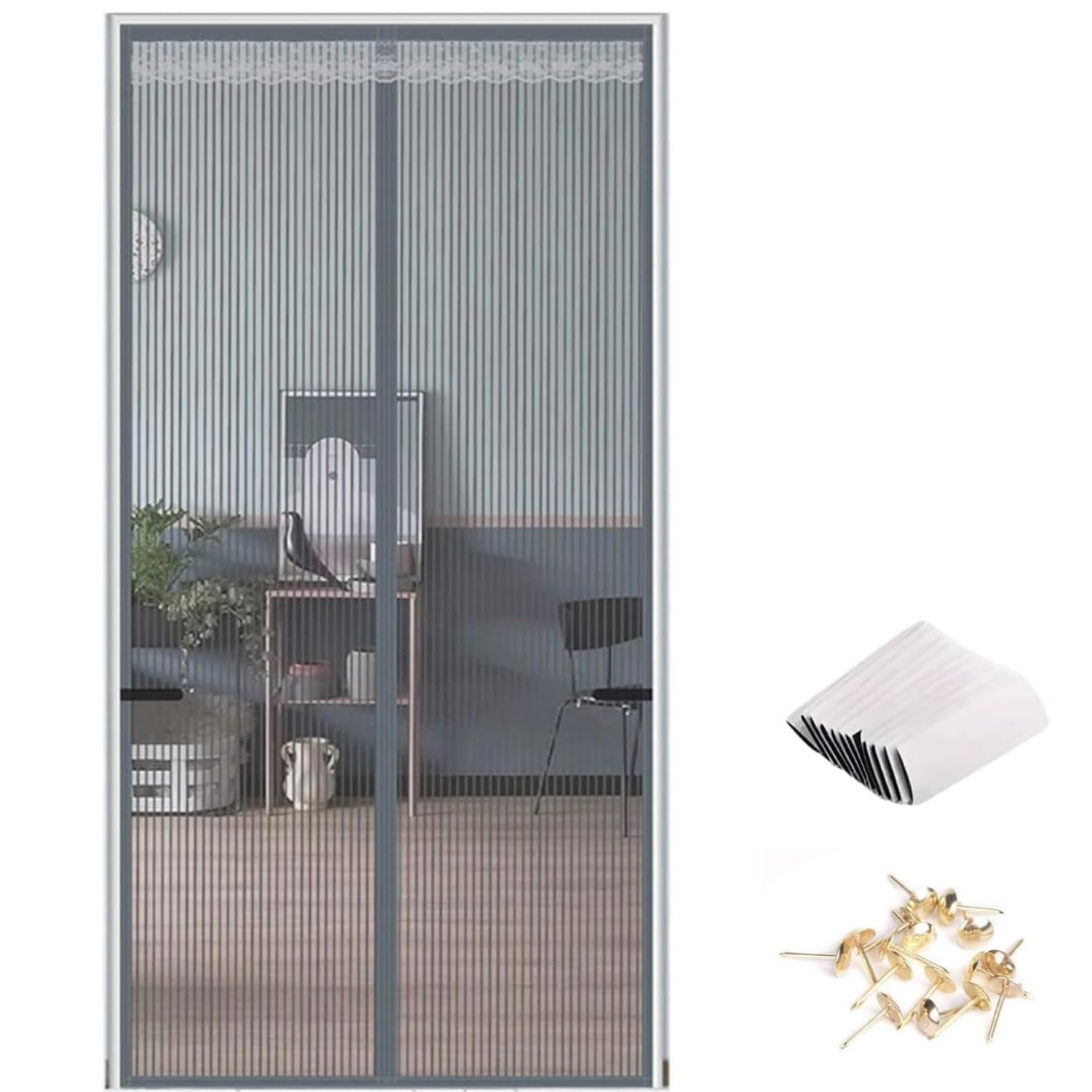 Magnetic Fly Screen Door, Magic Nets Patio Curtain Insect Mesh for Keeping Out Flies & Bug, No Drill Installation, Door Fly Screen for Balcony/Living Room/Kids Room (Grey, 100 x 210cm)