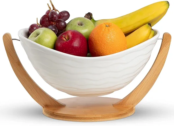 RPXLIFE Ceramic Fruit Bowl for Kitchen Counter - 13" Modern Fruit Holder - Large Fruit Basket for Island - Large Decorative Bowl for Home Decor - Pedestal Bowl - Entryway Bowl for Keys - Extra Large