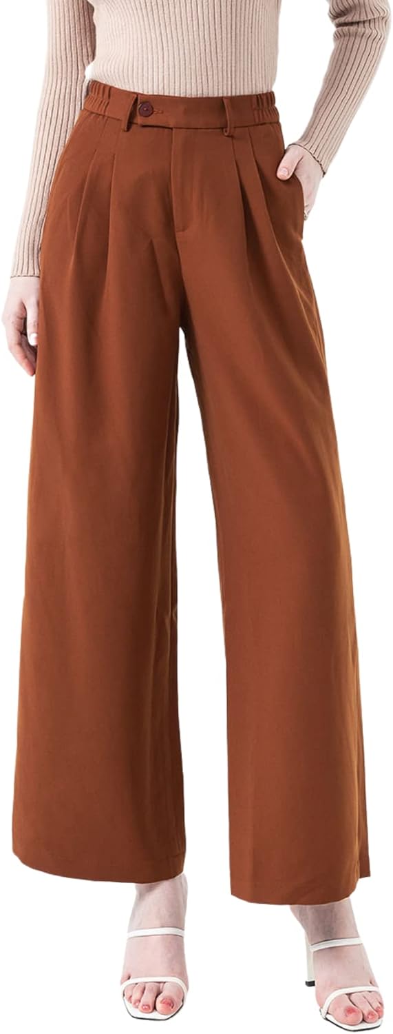 High Waisted Petite Wide Leg 70s Work Pants Palazzo for Office Casual Business Women