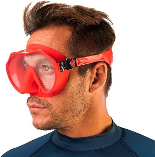 Miniatura 6 de Bonassi Máscara Hera sin marco, máscara antivaho roja, bajo volumen, visión amplia, regulación de correa micrométrica, ideal para bucear y roncar