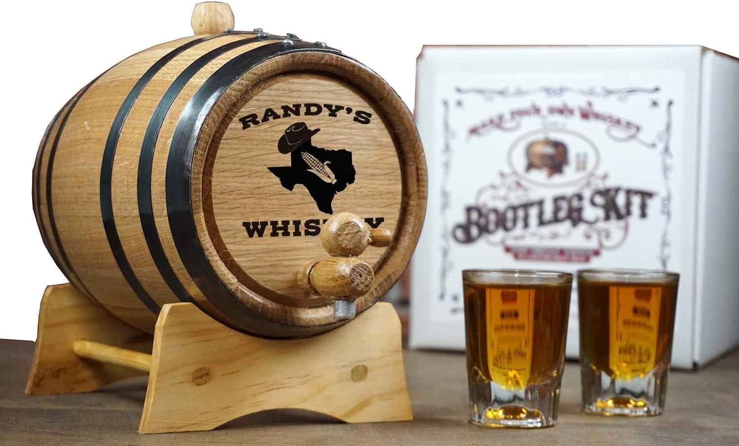 Personalized Whiskey Making Kit w/ 1 Liter Oak Aging Barrel and Texas Sweet Corn Alcohol Moonshine Essence - Charred Mini Whiskey Barrels (B268)