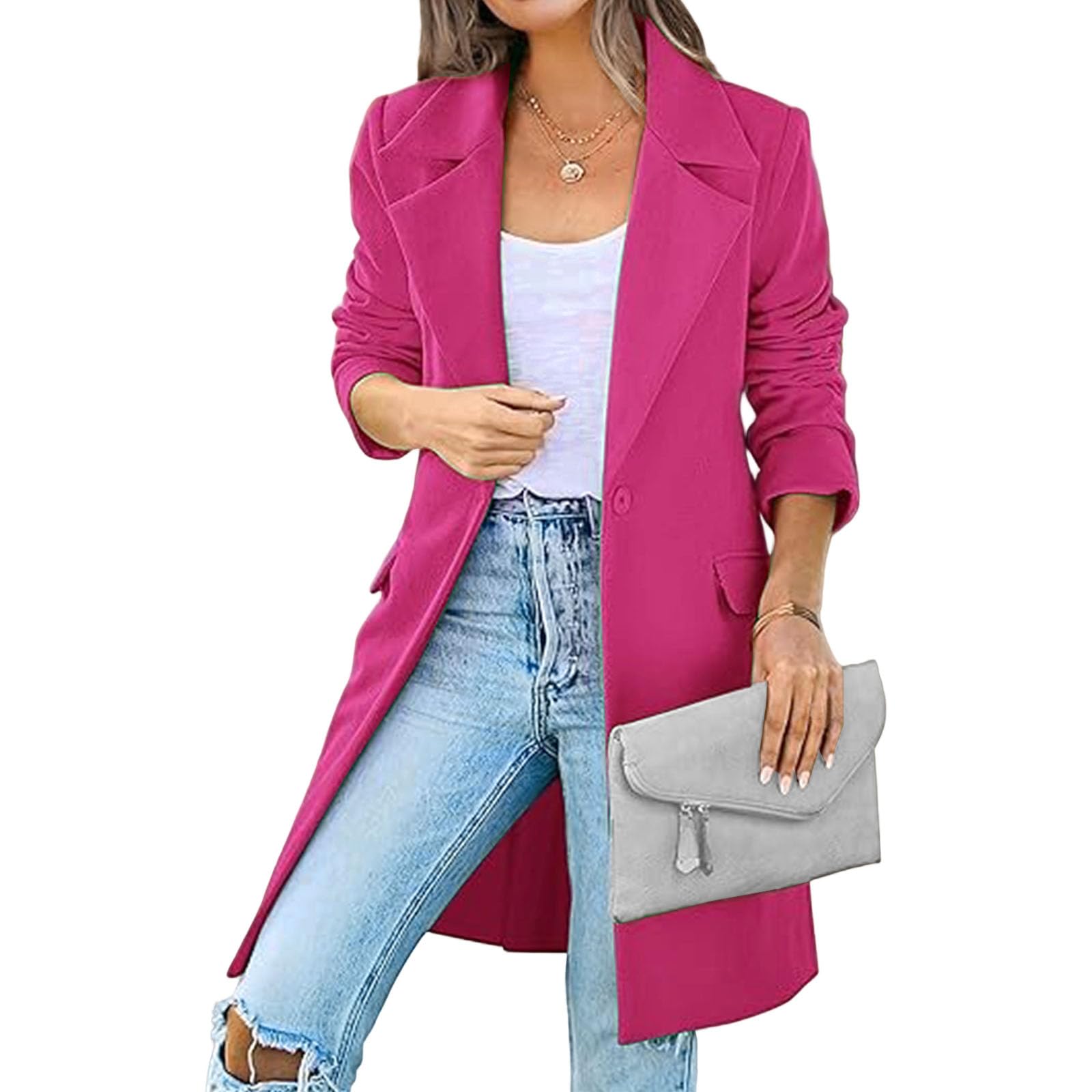 Blazers for Women Business Casual Work Casual Wool Long Suit Jackets Lapel Pockets Loose Fit Blazers Coats 2025