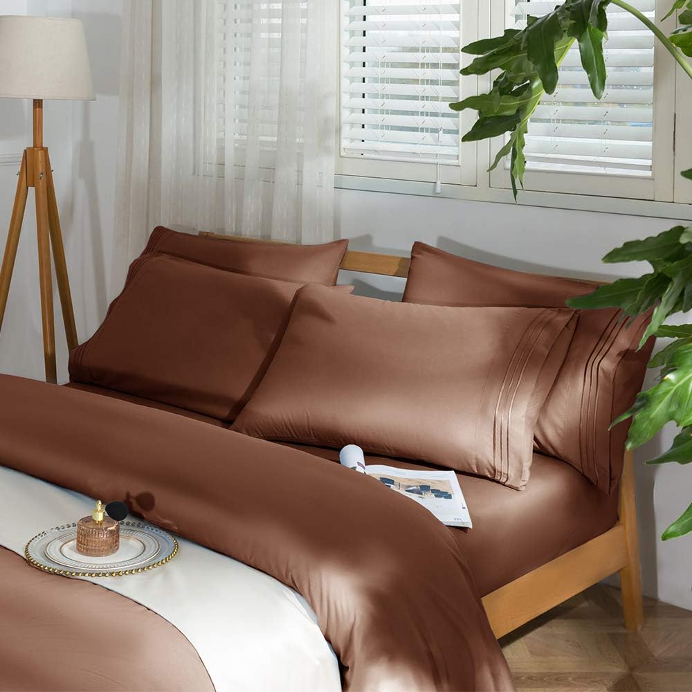 SAKIAO 6PC California King Bed Sheets Set Brushed Microfiber 1800