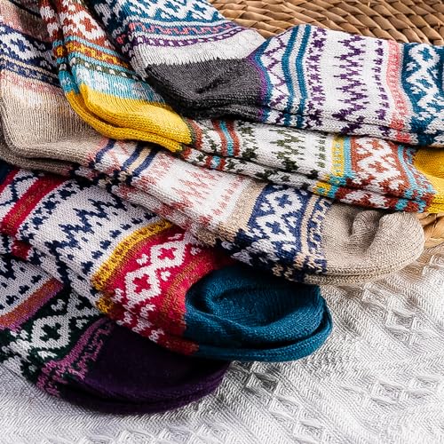 Image of Wool Socks 5 Pairs Thickened Warm Winter Socks Cozy Gifts for Women Christmas Warmth Socks