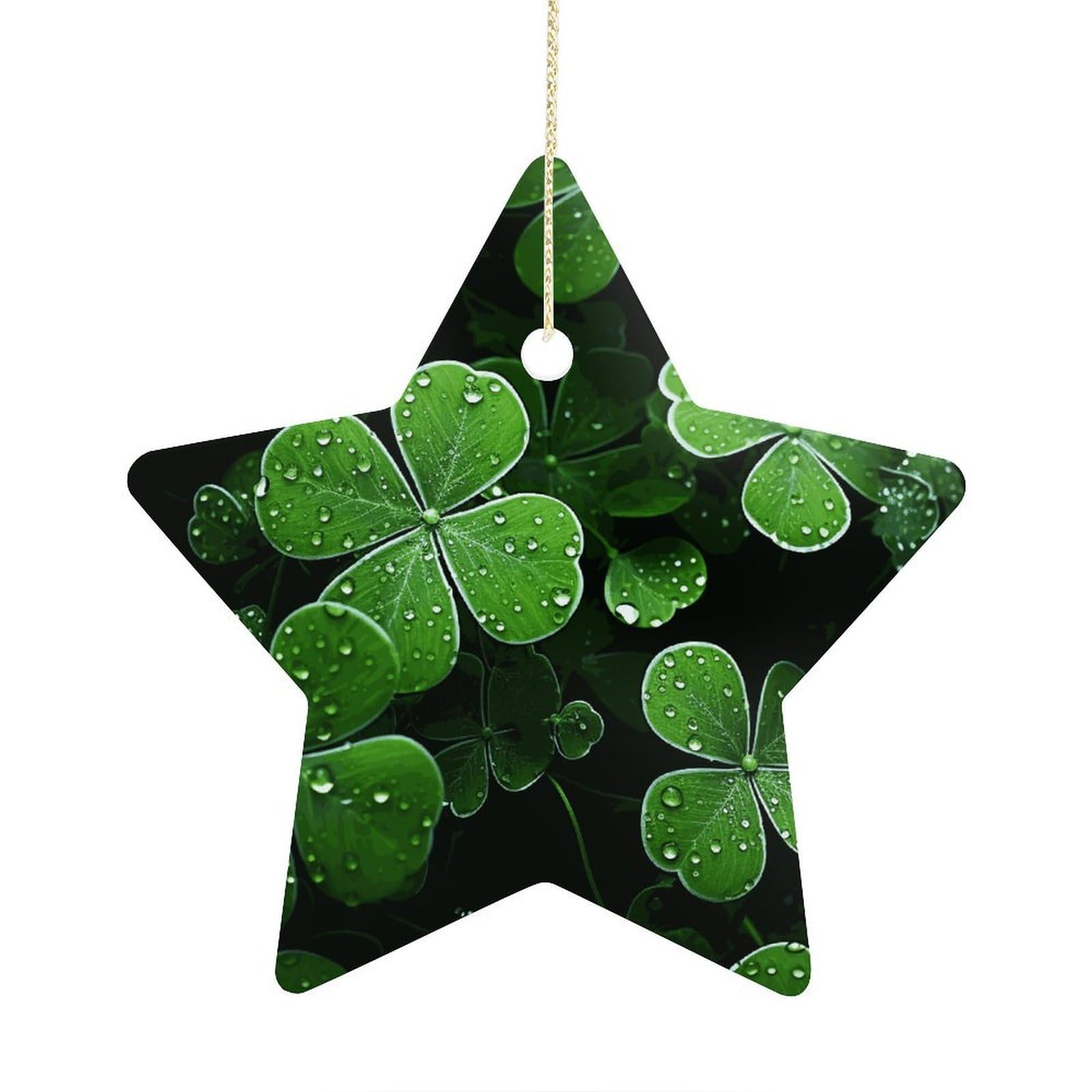 St Patricks Day Leaves Stars Ornaments Ceramic Christmas Tree Hanging Light in Weight Christmas Star Pendants Funny Double-Sided Printed Xmas Ornaments for Gifts