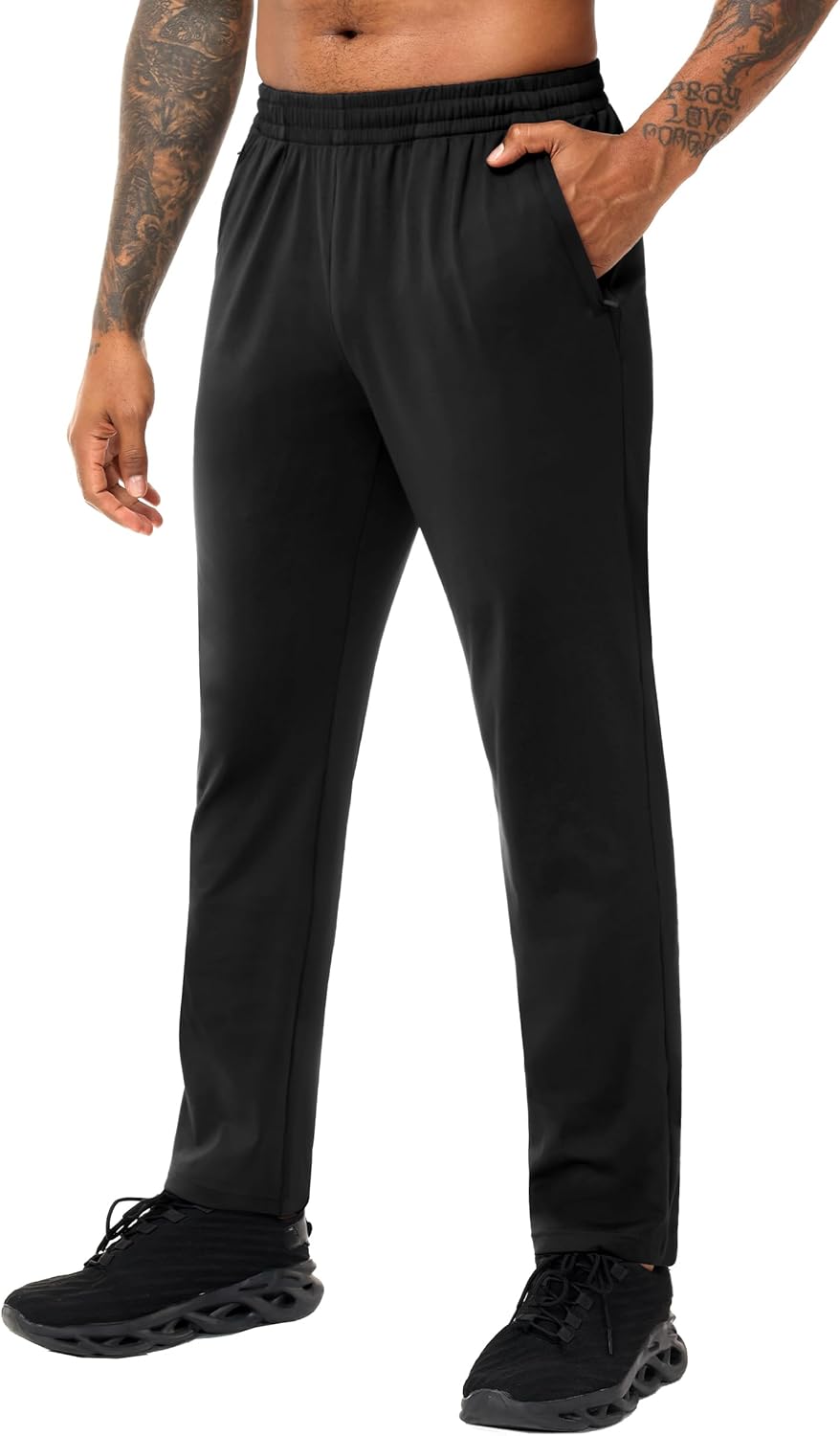 MIER Mens Athletic Sweatpants for Workout Gym Running Jogging Active Lightweight Track Sweat Pants, 3 Zipper Pockets Bottoms