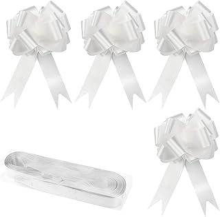 YapitHome 30 Pièces Nœuds Automatiques Nœuds en Ruban Blanc Large Ruban Noeuds à Tirer Décoration, pour Cadeaux, Arrangements Floraux, Paniers, Voitures de Mariage, Décorations de Fête (Blanc)