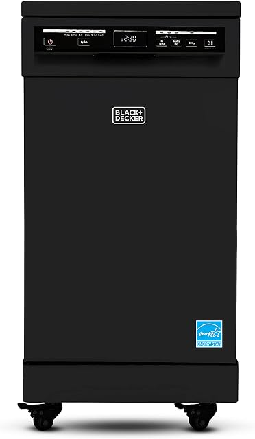 BLACK+DECKER Portable Dishwasher, 18 inches Wide, 8 Place Setting, Black