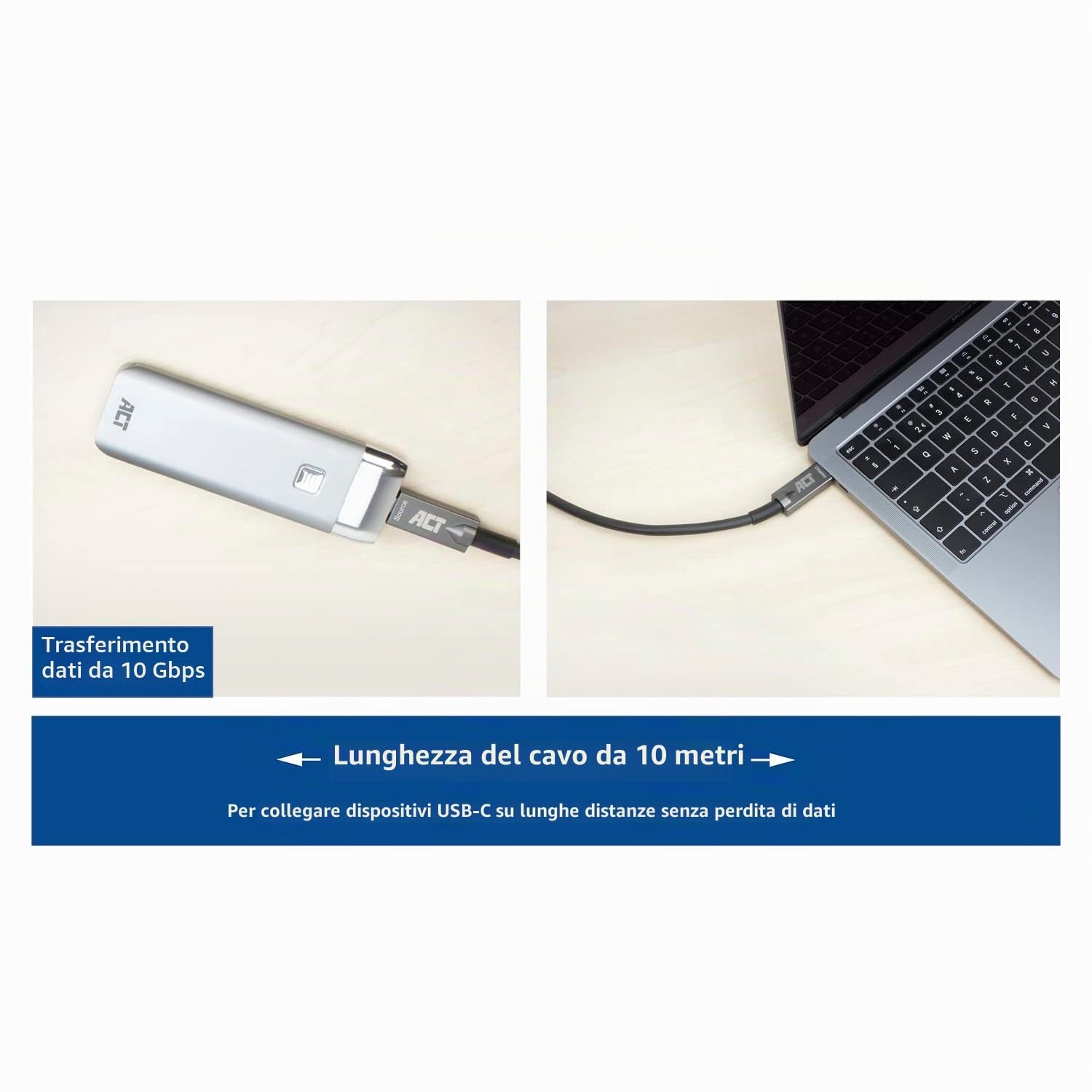 ACT AK4310 - Cavo ottico attivo USB C 10 m, 10 Gbps, in fibra ottica AOC, USB 3.2 Gen2 per videoconferenza