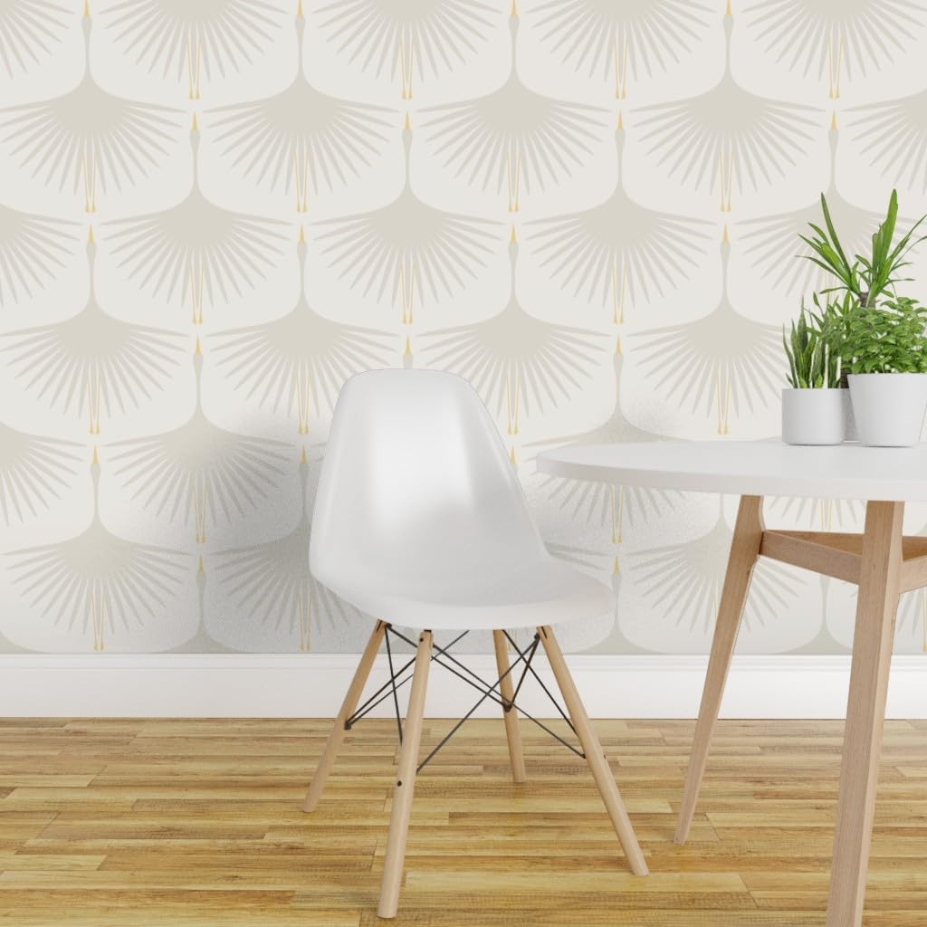 Removable Wallpaper Swatch - Art Deco Swans Neutral On White Subtle Custom Pre-Pasted Wallpaper by Spoonflower