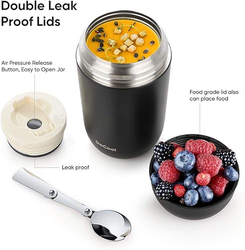 Miniatura 8 de DaCool - Recipiente de acero inoxidable con aislamiento al vacío para alimentos fríos y calientes, lonchera tipo bento, de 16 y 24onzas, con