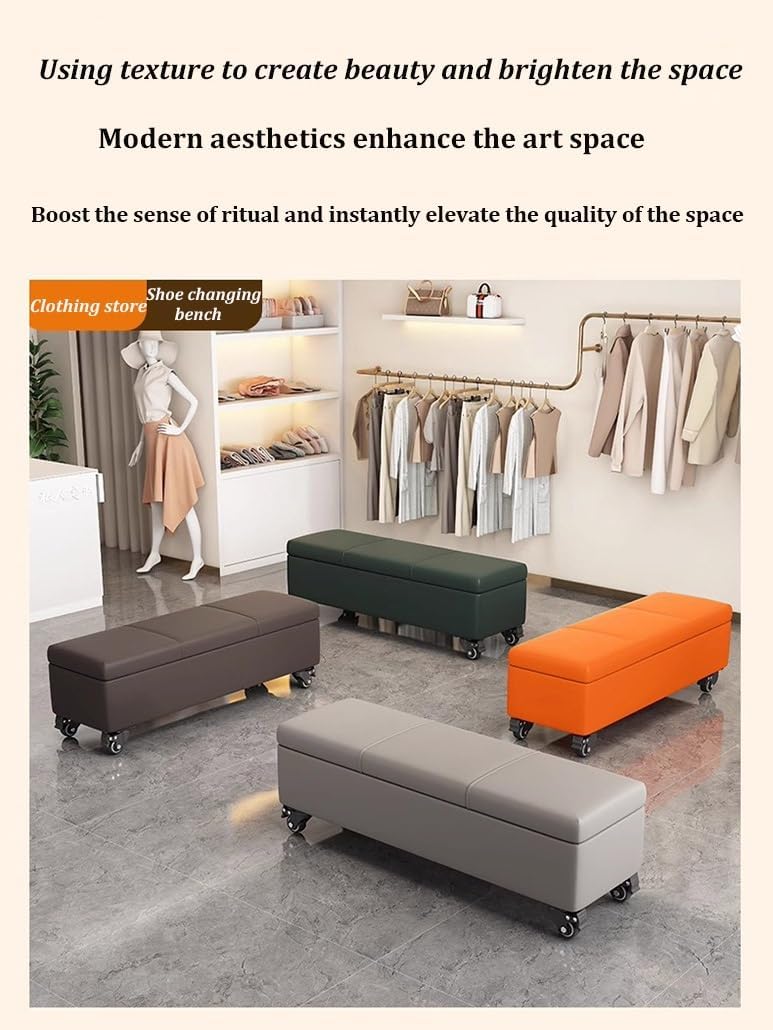 Storage Ottoman Large Storage Bench Bench with Wheels Foot Rest Stool Bedroom Bench Leather Texture Cover(Blue,30x40x50cm)