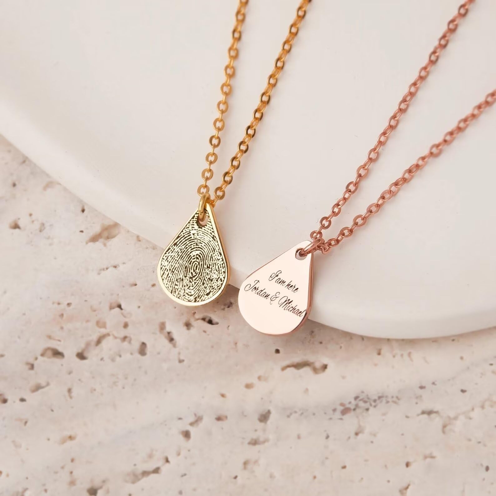 Gioielli commemorativi - Collana di impronte digitali a goccia - Gioielli reali con impronte digitali - Collana con scrittura a mano - Regalo commemorativo per lei