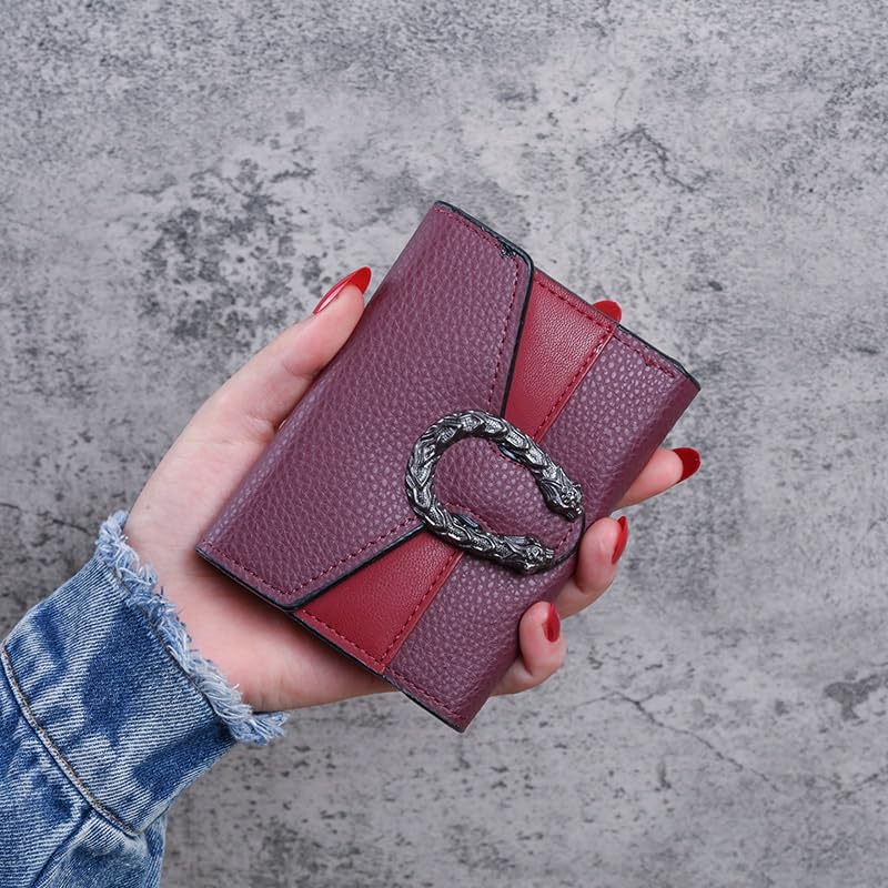 Women's Wallet Short Leather Bag Patchwork Wallet Small Trifold Clutch Multi-Card Holder(D) - Main Image