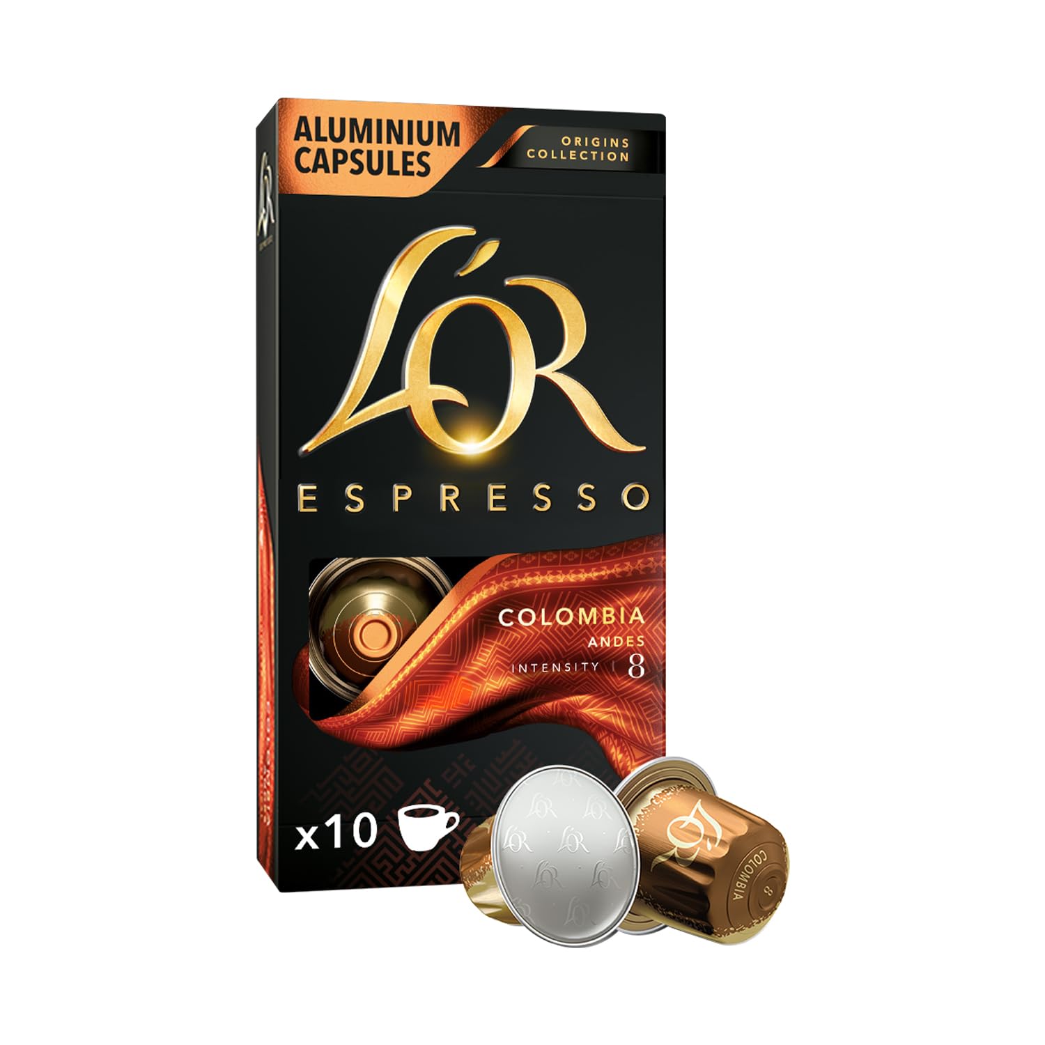 L'OR - Espresso Kahve - Colombia - Origins Collection - Yoğunluk 8 - Turunçgil Notaları - 1 Paket x 10 Alüminyum Kapsül