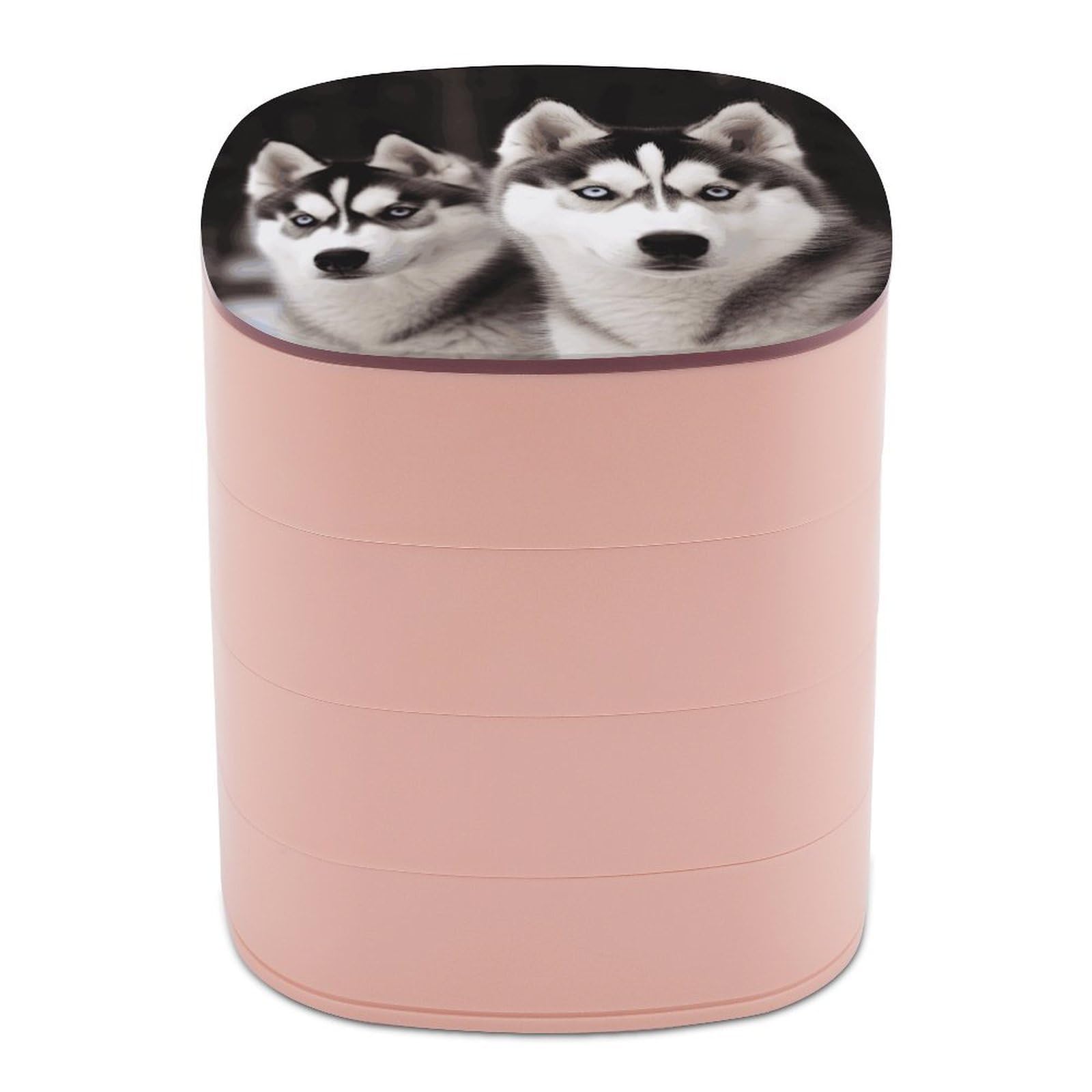 Btcowzrv Women's Style Husky Dog Jewelry Organizer With Mirror, 4-Layer Rotating Jewelry Box For Ring Earring Necklaces Bracelets Hair Accessories, Gift For