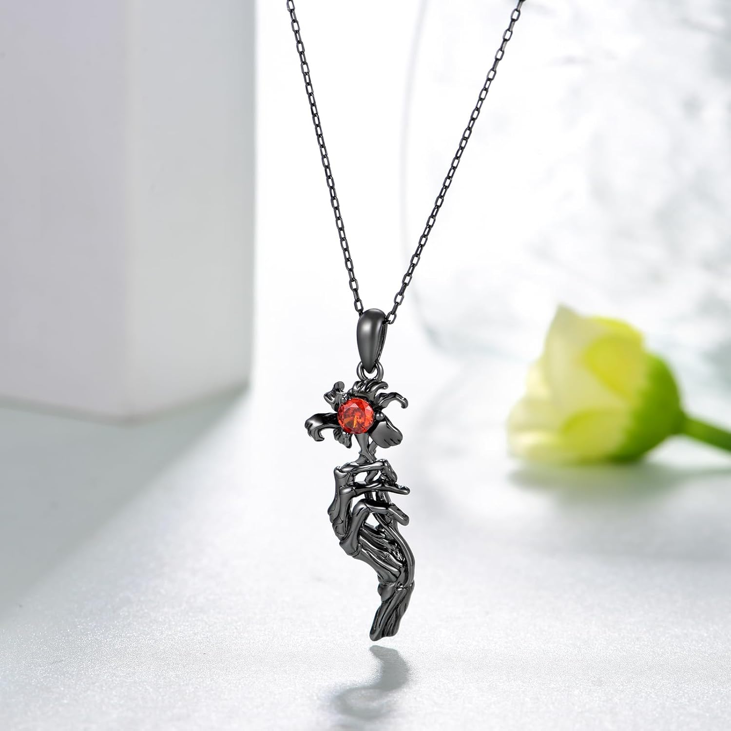 Skull Necklace 925 Sterling Silver Skeleton Hand Necklace Gothic Skull Jewelry Gifts for Women Men - Image 2