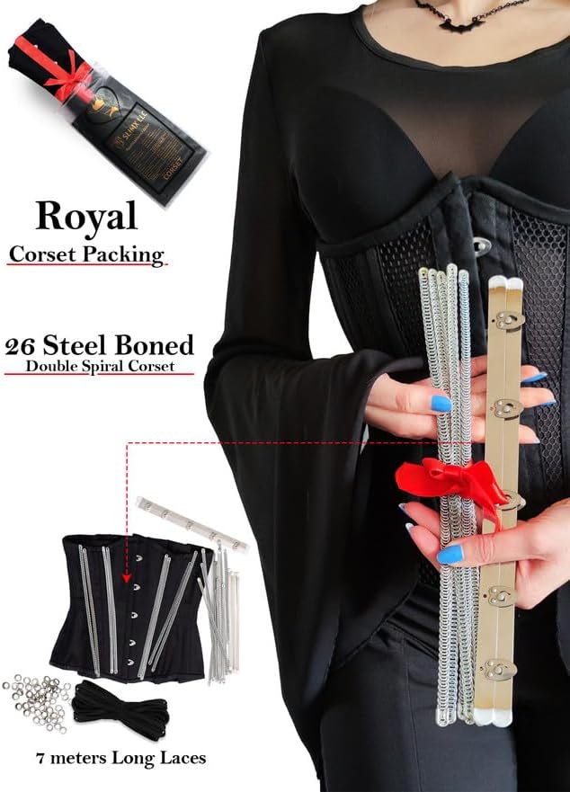 SLIMX Black Corset Underbust Long Torso Steel Boned Waist Trainer for Women Plus Size Heavy Duty Open Cup Corset Hourglass - Image 4