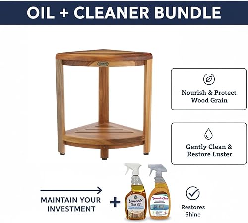 Miniatura 10 de EcoDecors Snazzy Corner Teak Shower Corner Shelf 33 Radius 18 Tall Natural Wood Corner Shower Seat Spa Bench with Shelf Corner Stool for Shower in