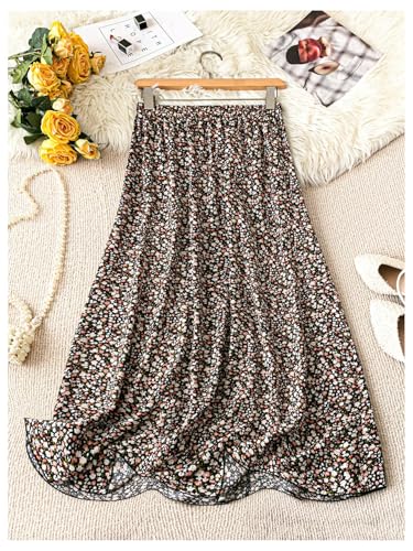 Milumia Women's Vintage Printed A Line High Waist Flare Flowy Casual Midi Skirts2