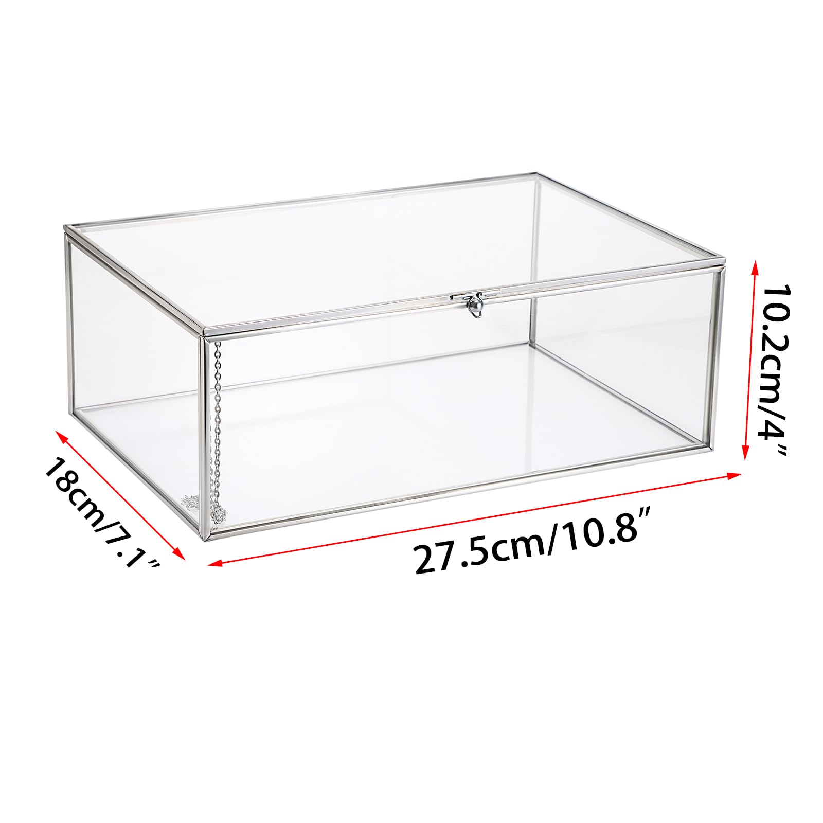 Portagioie in vetro vintage extra large, con coperchio, argento | Contenitore rettangolare in vetro, da tavolo, per gioielli, anelli, bracciali, collane