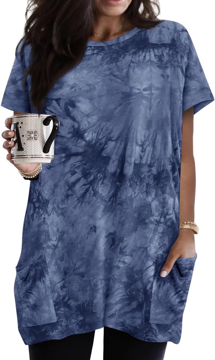 RITERA Plus Size Tops for Women Long Tunic Tops Summer Long Shirts Short Sleeve Spring Tops with Pockets for Leggings XL-5XL