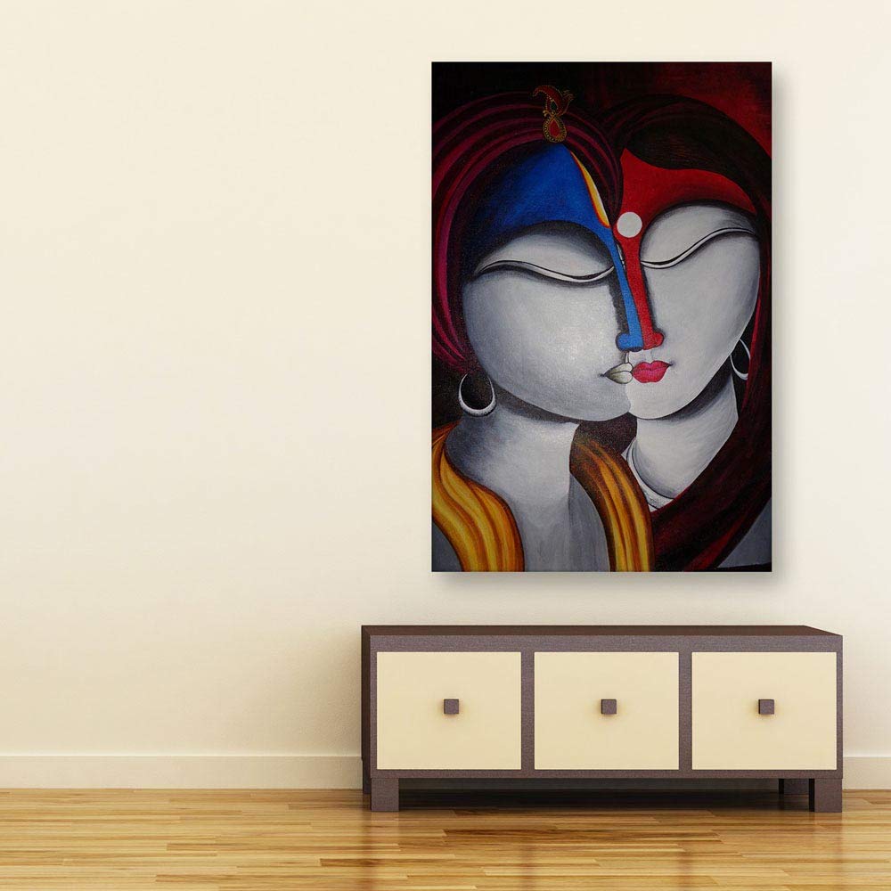 InephosFramed Canvas Painting - Beautiful Radha Krishna Art Wall Painting (Multicolour, 85cm X 55cm)