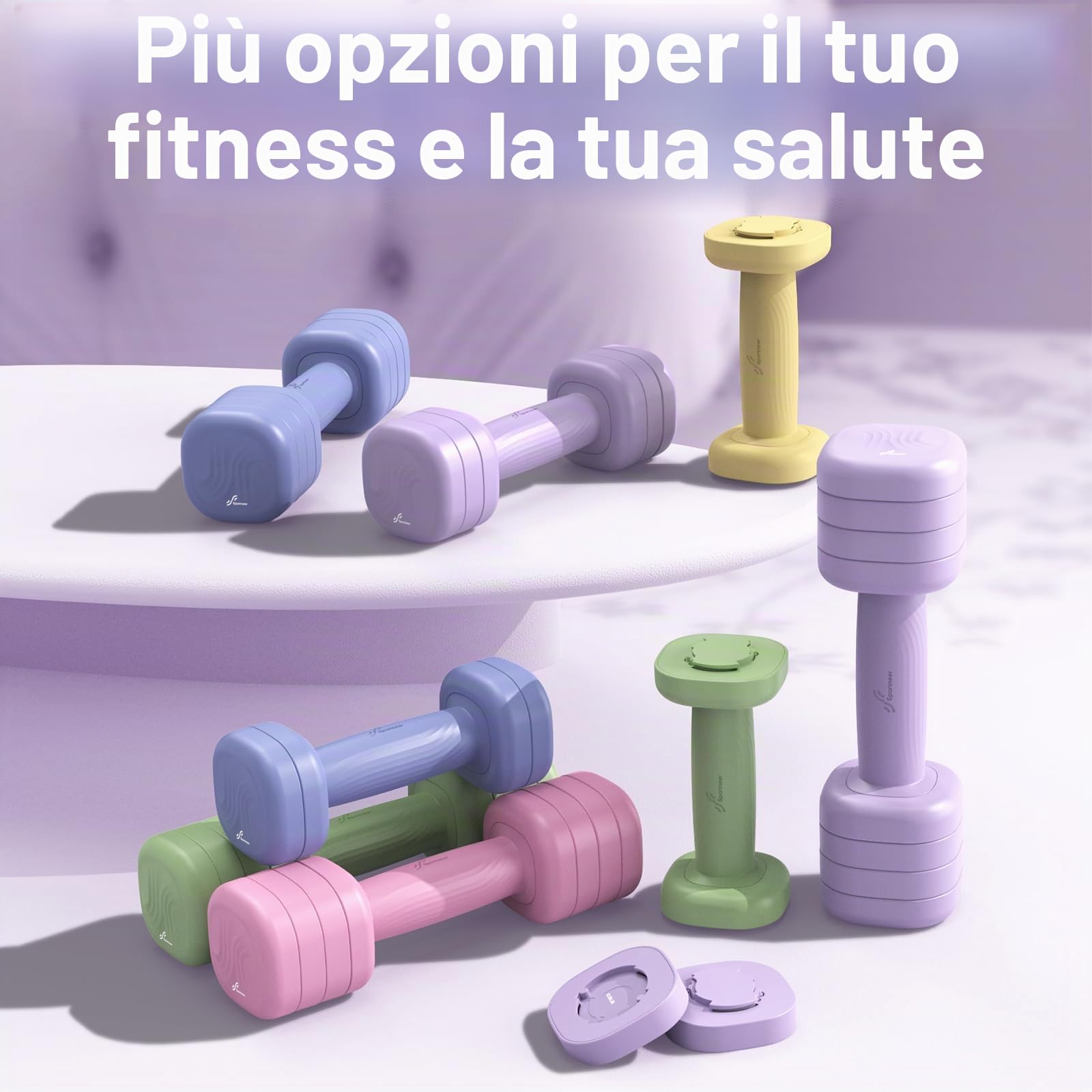 Sportneer Set di manubri regolabili da donna, set da 2 manubri da 1 a 2,5 kg, set di manubri regolabili 4 in 1, attrezzi per il fitness per la casa, per l'allenamento della forza, regalo
