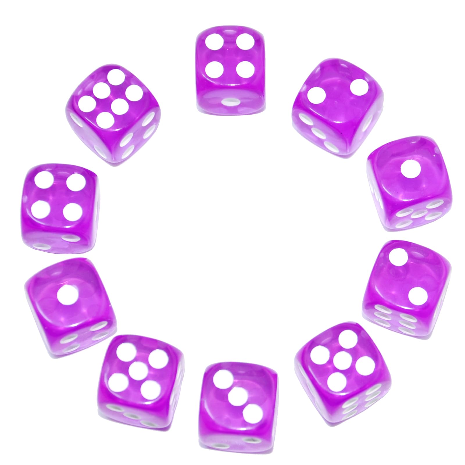 SmartDealsPro 10-Pack D6 Six Sided 16mm Transparent Dice Die for DND, MTG, RPG, Tenzi, Yahtze, Bunco, Table Borad Games, Math Teaching (Purple Translucent)