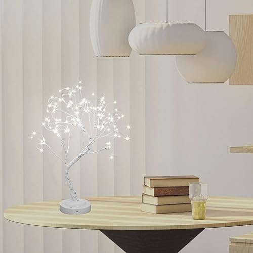 Miniatura 5 de Lámpara de Árbol de Abedul de 108 LED de 20 Pulgadas Artificial de Sobremesa, Lámpara de Hadas con Ocho Modos de Iluminación, Operada por USB o
