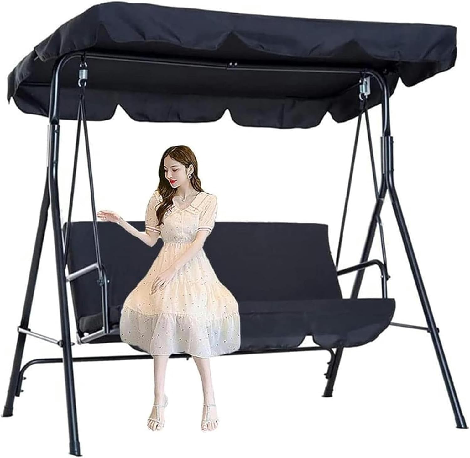 AMNOOL Replacement Canopy for Swing Seat 3 Seaters Waterproof Windproof Anti-Uv Patio Hammock Cover Top Roof Sun Shade Cover for Outdoor Yard Beige-1