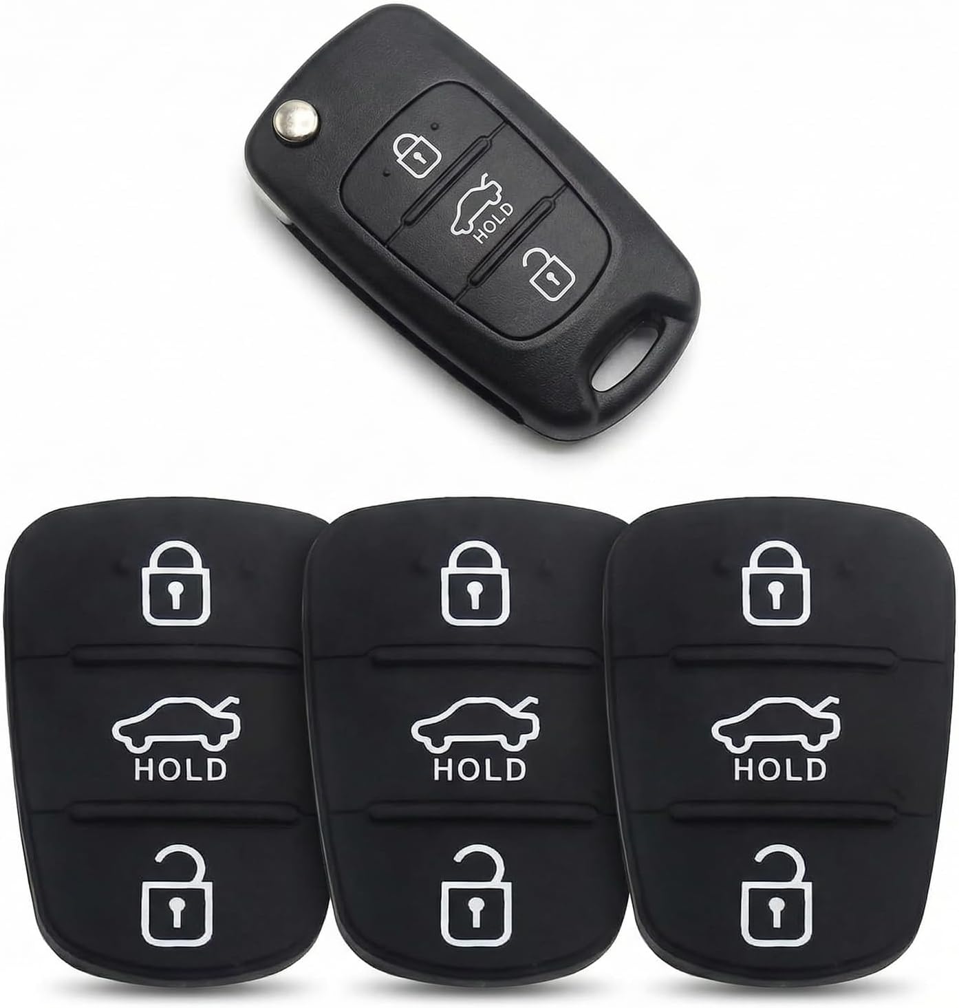 3 Pcs 3 Button Key Fob Rubber Pad Replacement - Compatible with Hyundai i10 i20 i30 ix20 ix35 & Kia Ceed Soul Sportage Venga,Rubber Pad Keypad,Silicone Remote Car Key Case Fix Worn-Out Buttons Cover