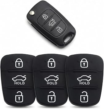 3 قطع من لوحة مفاتيح مطاطية مكونة من 3 أزرار - متوافقة مع Hyundai i10 وi20 وi30 وix20 وix35 وKia Ceed Soul Sportage Venga،لوحة مفاتيح مطاطية،غطاء مفتاح سيارة عن بعد من السيليكون لإصلاح الأزرار البالية