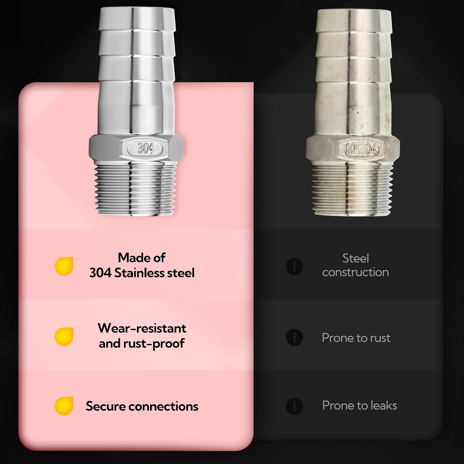 5PCS 3/4" Barb x 1/2" NPT Male Hose Fittings, 304 Stainless Steel Air Hose Fittings for Compressor