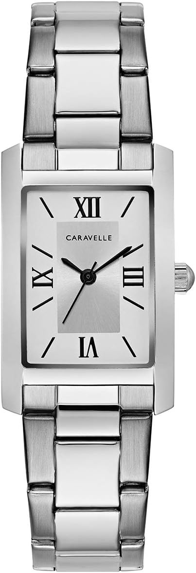 Caravelle by Bulova Ladies' Dress 3-Hand Quartz Watch, Rectangle Case, Roman Numeral, Curved Mineral